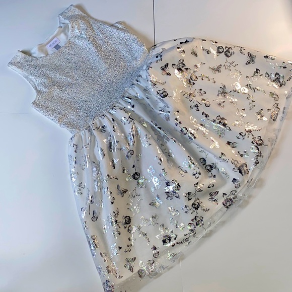 Girls Silver Butterfly Dress